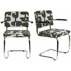 Lot de 2 Fauteuils de Table Ridge Kink Deco Symbols Zuiver Duo d'Assise en Acier et Tissu à Symbole Design Retro 48x60x85cm