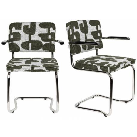 Lot de 2 Fauteuils de Table Ridge Kink Deco Symbols Zuiver Duo d'Assise en Acier et Tissu à Symbole Design Retro 48x60x85cm