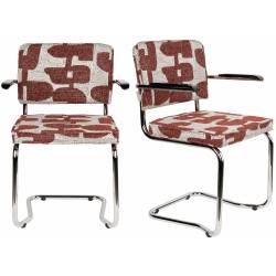 Lot de 2 Fauteuils de Table Ridge Kink Deco Symbols Zuiver Duo d'Assise en Acier et Tissu à Symbole Design Retro 48x60x85cm