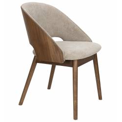 Chaise Velore Dutchbone Assise de Repas en Hévéa et Tissu Beige Mobilier Design 49x58x78cm