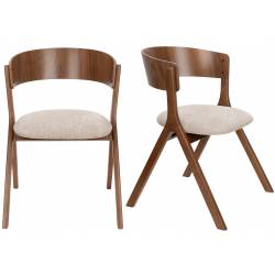 Lot de 2 Chaises Bresso Dutchbone Duo d'Assise d'Hévéa et Tissu Beige Mobilier Vintage 54x56,5x77cm