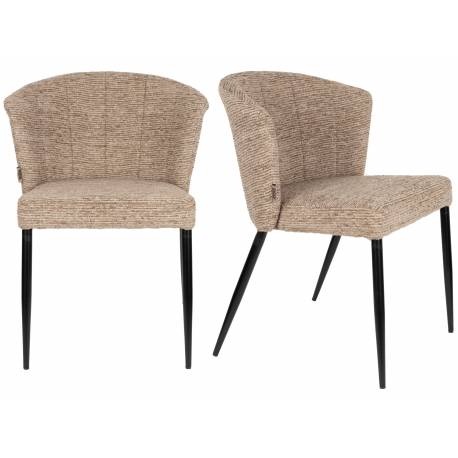 Lot de Deux Chaises Georgia Soft Dutchbone Duo d'Assises en Tissu Marron et Acier Marron Fauteuils de Table 60x62x78cm