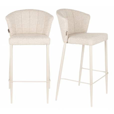 Lot de Deux Chaises de Bar Georgia Soft Dutchbone Duo de Tabourets en Tissu Beige et Acier Beige Assises de Bar 54x56x101cm