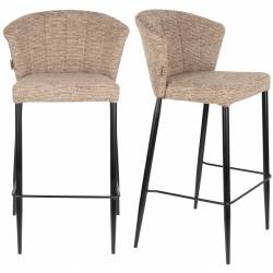 Lot de Deux Chaises de Bar Georgia Soft Dutchbone Duo de Tabourets en Tissu Marron et Acier Marron Assises de Bar 54x56x101cm