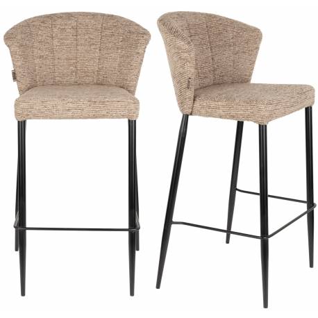 Lot de Deux Chaises de Bar Georgia Soft Dutchbone Duo de Tabourets en Tissu Marron et Acier Marron Assises de Bar 54x56x101cm
