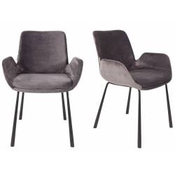 Lot de 2 Chaises Design Brit Zuiver Fauteuil de Table Gris en Tissu et Acier 59x62x79cm