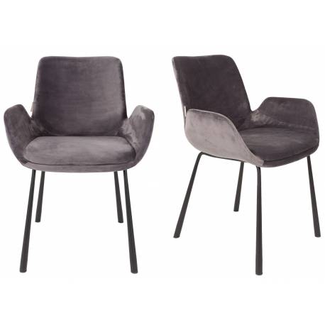 Lot de 2 Chaises Design Brit Zuiver Fauteuil de Table Gris en Tissu et Acier 59x62x79cm