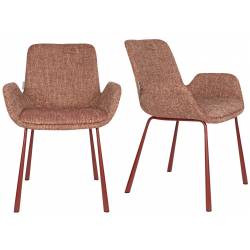 Lot de 2 Chaises Design Brit Zuiver Fauteuil de Table Rouge en Tissu et Acier 59x62x79cm