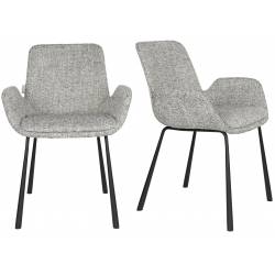 Lot de 2 Chaises Design Brit Zuiver Fauteuil de Table Gris Clair en Tissu et Acier 59x62x79cm