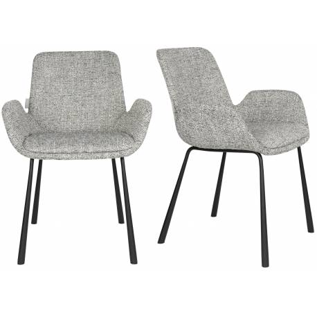 Lot de 2 Chaises Design Brit Zuiver Fauteuil de Table Gris Clair en Tissu et Acier 59x62x79cm
