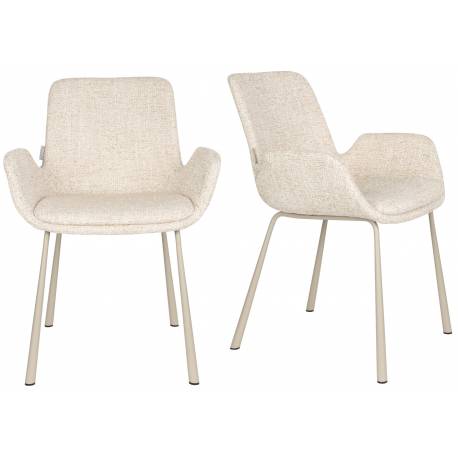 Lot de 2 Chaises Design Brit Zuiver Fauteuil de Table Beige en Tissu et Acier 59x62x79cm