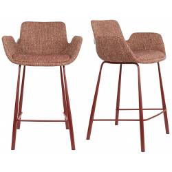 Lot de 2 Chaises Hautes Design Brit Zuiver Fauteuil de Bar Rouge en Tissu et Acier 54x57x91,5cm