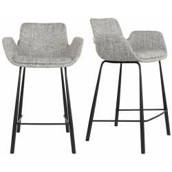 Lot de 2 Chaises Hautes Design Brit Zuiver Fauteuil de Bar Gris Clair en Tissu et Acier 54x57x91,5cm