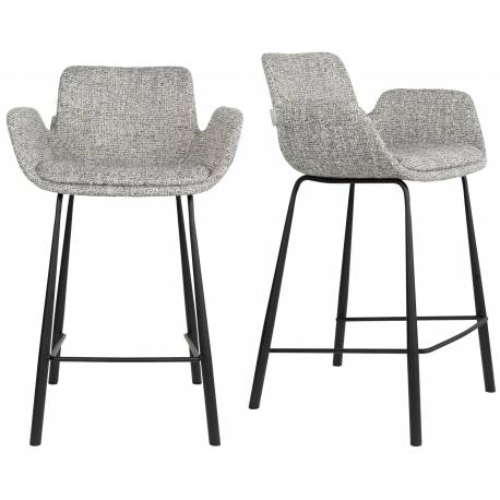 Lot de 2 Chaises Hautes Design Brit Zuiver Fauteuil de Bar Gris Clair en Tissu et Acier 54x57x91,5cm