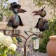 Superbe Pluviomètre à Piquer Tuteur Plante Décoration de Jardin Motif Corbeaux en Fer Patiné et Tube en Verre 23x29x130cm