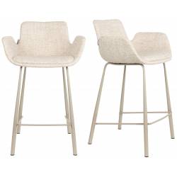 Lot de 2 Chaises Hautes Design Brit Zuiver Fauteuil de Bar Beige en Tissu et Acier 54x57x91,5cm