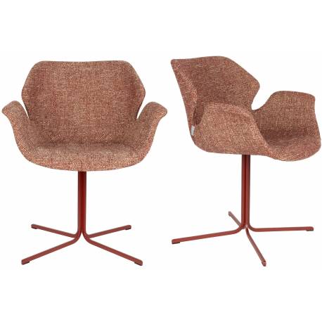 Lot de 2 Fauteuils de Table Nikki Rouge Zuiver Siège Chaise de Table en Tissu et Acier 62x66x80cm