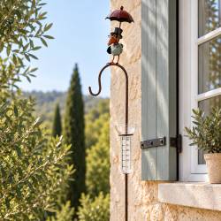 Pluviomètre à Piquer Tuteur à Plantes Déco de Jardin Corbeau Parapluie Rouge en Acier et Verre 12,5x21,5x131cm