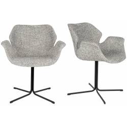 Lot de 2 Fauteuils de Table Nikki Gris Zuiver Siège Chaise de Table en Tissu et Acier 62x66x80cm
