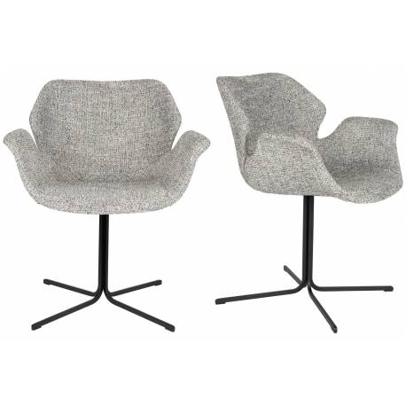 Lot de 2 Fauteuils de Table Nikki Gris Zuiver Siège Chaise de Table en Tissu et Acier 62x66x80cm