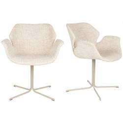 Lot de 2 Fauteuils de Table Nikki Beige Zuiver Siège Chaise de Table en Tissu et Acier 62x66x80cm