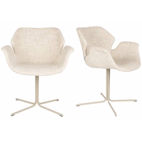 Lot de 2 Fauteuils de Table Nikki Beige Zuiver Siège Chaise de Table en Tissu et Acier 62x66x80cm