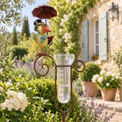 Pluviomètre à Piquer Tuteur à Plantes Déco de Jardin Corbeau en Métal et Verre 10x21x154cm