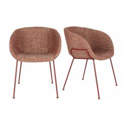 Lot de 2 Chaises Feston Zuiver Siège Design Rouge Assise de Table en Tissu 55x56,5x77cm
