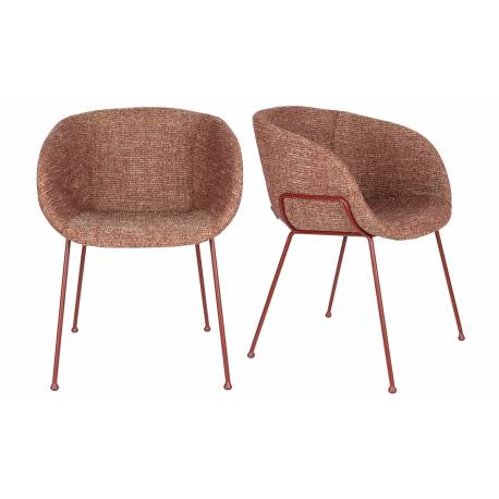 Lot de 2 Chaises Feston Zuiver Siège Design Rouge Assise de Table en Tissu 55x56,5x77cm