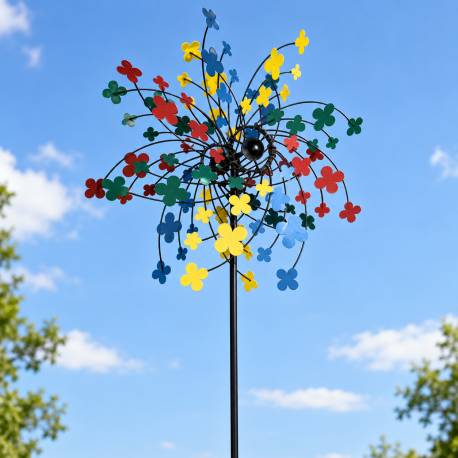 Sublime Eolienne Double Hélices Tuteur Mobile de Jardin en Acier Coloré 25x64x200cm