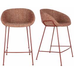 Lot de 2 Tabourets de Comptoir Design Feston Zuiver Fauteuil de Bar Rouge en Tissu 53x54,5x88,5cm
