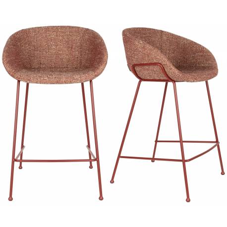 Lot de 2 Tabourets de Comptoir Design Feston Zuiver Fauteuil de Bar Rouge en Tissu 53x54,5x88,5cm