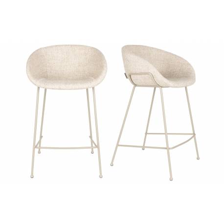 Lot de 2 Tabourets de Comptoir Design Feston Zuiver Fauteuil de Bar Beige en Tissu 53x54,5x88,5cm