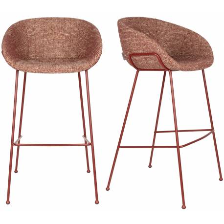 Lot de 2 Tabourets de Comptoir Design Feston Zuiver Fauteuil de Bar Rouge en Tissu 53x54,5x98,5cm