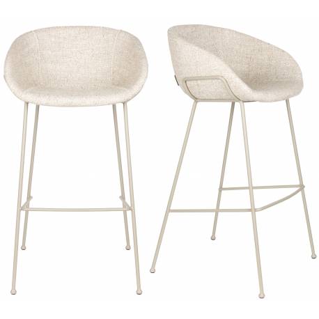 Lot de 2 Tabourets de Comptoir Design Feston Zuiver Fauteuil de Bar Beige en Tissu 53x54,5x98,5cm
