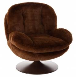 Fauteuil Memento Fausse Fourrure Chocolat Marque Athezza Loveuse Pivotante Acier 81x83x86cm