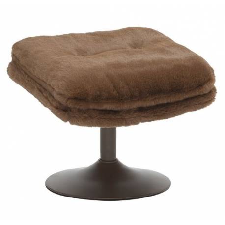 Repose Pied Memento Fausse Fourrure Chocolat Athezza Pouf d’Appoint Assise Acier 44x45x50cm
