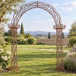 Prestigieuse Arche à Rosiers Olympe Passage Portail de Jardin avec Porte Plante en Acier Brut Oxydé 44x220x250cm