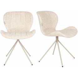 Lot de 2 Chaises Design OMG Zuiver en Tissu et Acier Beige 51x59x79cm