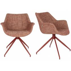 Lot de 2 Fauteuils Pivotants Doulton Vintage Rouge Zuiver Sièges Assises de Table en Tissu Chiné et Métal 61x67x80cm