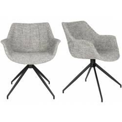 Lot de 2 Fauteuils Pivotants Doulton Vintage Gris Zuiver Sièges Assises de Table en Tissu Chiné et Métal 61x67x80cm