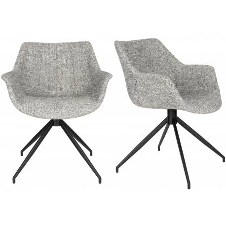 Lot de 2 Fauteuils Pivotants Doulton Vintage Gris Zuiver Sièges Assises de Table en Tissu Chiné et Métal 61x67x80cm