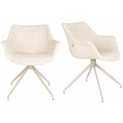 Lot de 2 Fauteuils Pivotants Doulton Vintage Beige Zuiver Sièges Assises de Table en Tissu Chiné et Métal 61x67x80cm