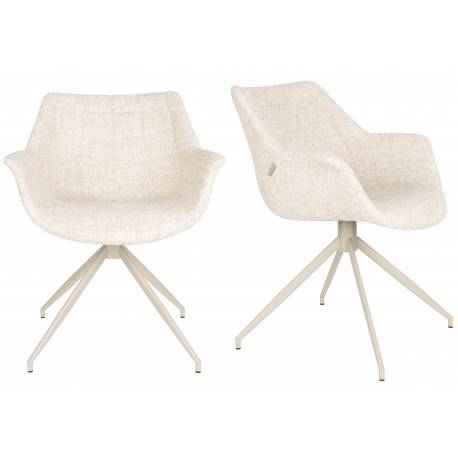 Lot de 2 Fauteuils Pivotants Doulton Vintage Beige Zuiver Sièges Assises de Table en Tissu Chiné et Métal 61x67x80cm