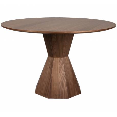 Table de Repas Lotus Zuiver Table de Salle à Manger Ronde Piètement Central Finition Noyer 75x120x120cm