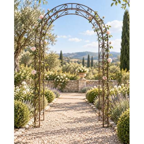 Sublime Arche Simple Tuteur Arc à Rosiers Passage de Jardin en Acier Oxydé 32x140x236cm