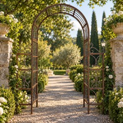 Harmonieuse Arche Simple Tuteur Arc à Rosiers Passage de Jardin en Acier Oxydé 50x191x244cm