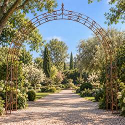 Sublime Arche Fleur de Lys Tuteur Arc à Rosiers Passage de Jardin en Acier Oxydé 33x283x260cm