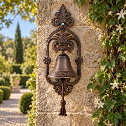 Cloche Murale en Fonte Patinée Marron Carillon d'Extérieur Clochette sur Crédence 12x17x39cm