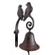 Cloche Oiseaux Carillon Murale en Fonte Patinée Marron Décoration de Jardin 9,5x15x23cm